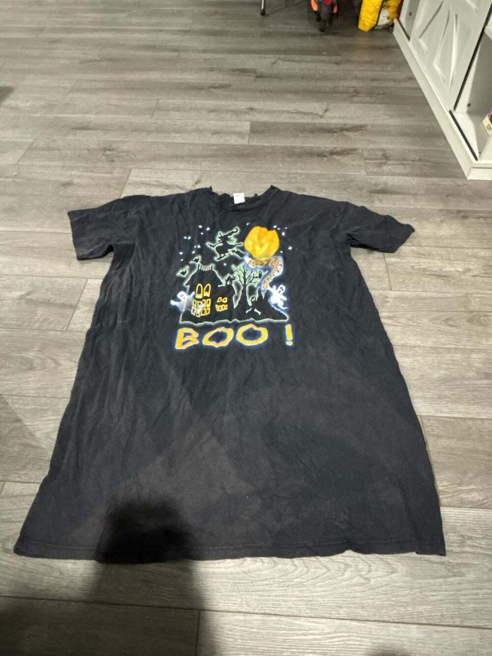 Just My Size Vintage Halloween Graphic Tee Shirt BOO! Ghost House Scene